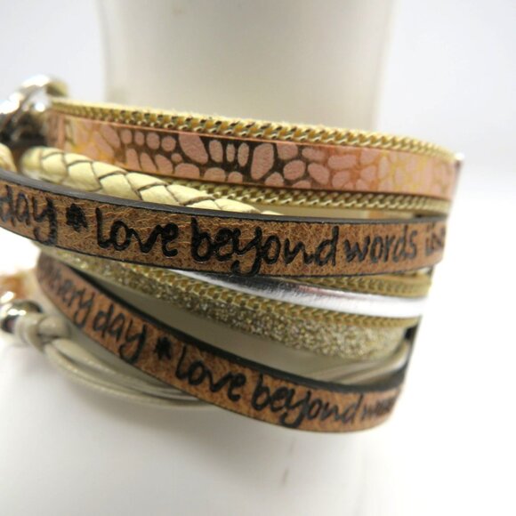Teacher Bracelet Multi Layered Leather Wrap Beads Inspirational Quote Tree Charm - Picture 4 of 14